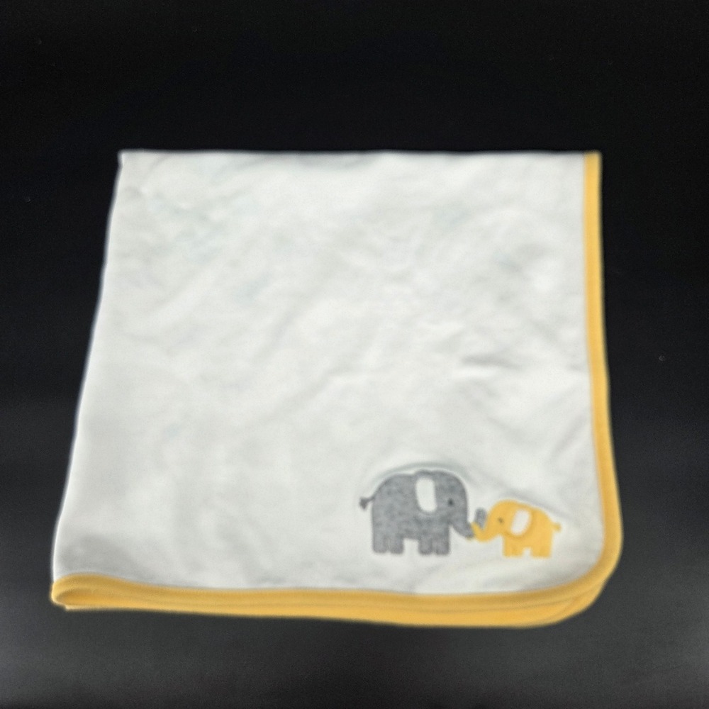 Gymboree Baby Blanket White Yellow Grey Elephant Reversible Cotton One Size